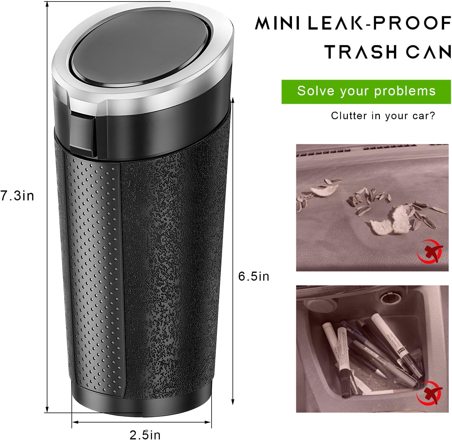 Car Trash Can Bin with Lid, Cup Holder Garbage Container Leakproof Vehicle Door Trash Bin, Mini Portable Dustbin Multipurpose Organizer for Auto Side Door Home Office (Silver) image 2