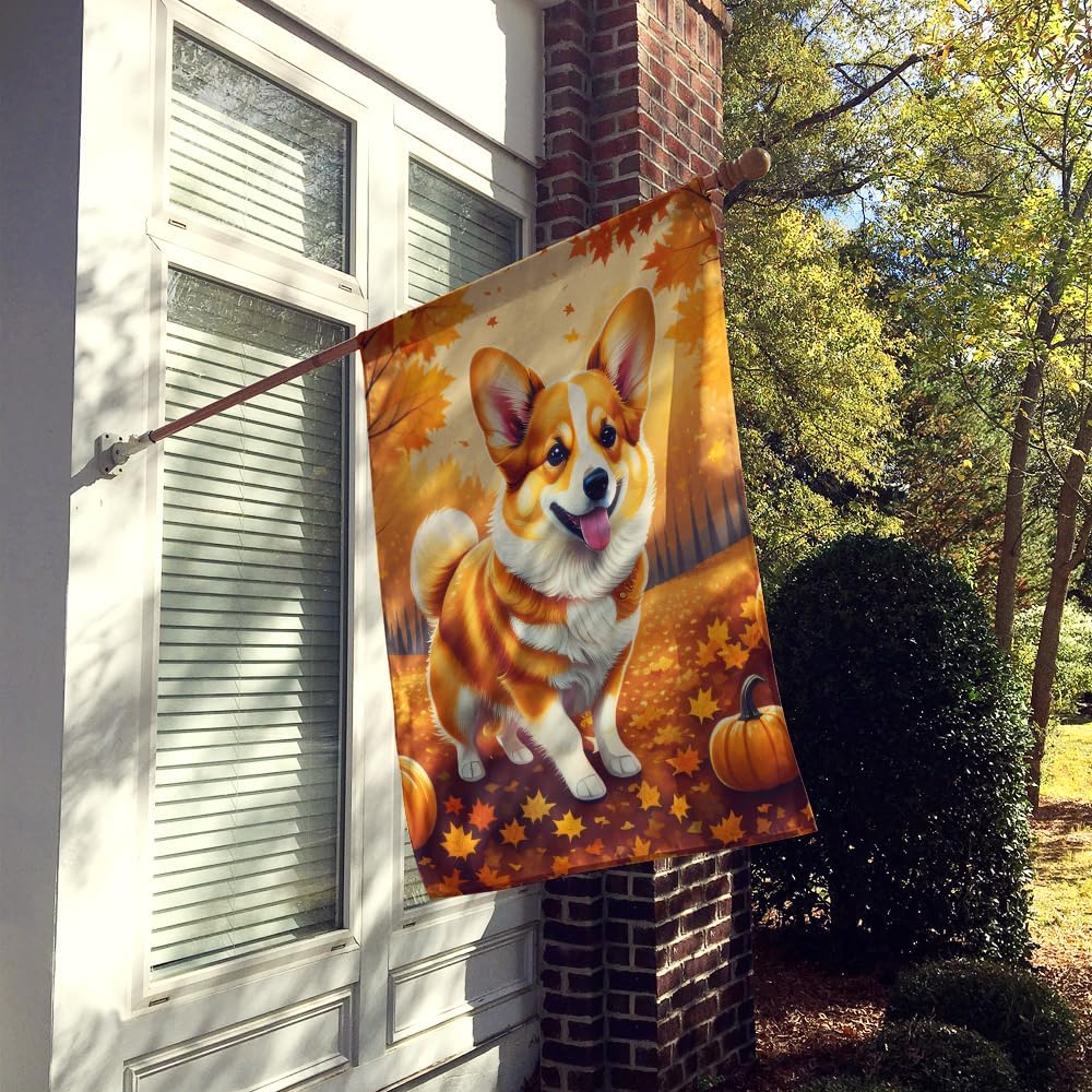 Caroline's Treasures DAC1040CHF Corgi Fall House Flag Large Porch Sleeve Pole Decorative Outside Yard Banner Artwork Wall Hanging, Polyester, House Size, Multicolor