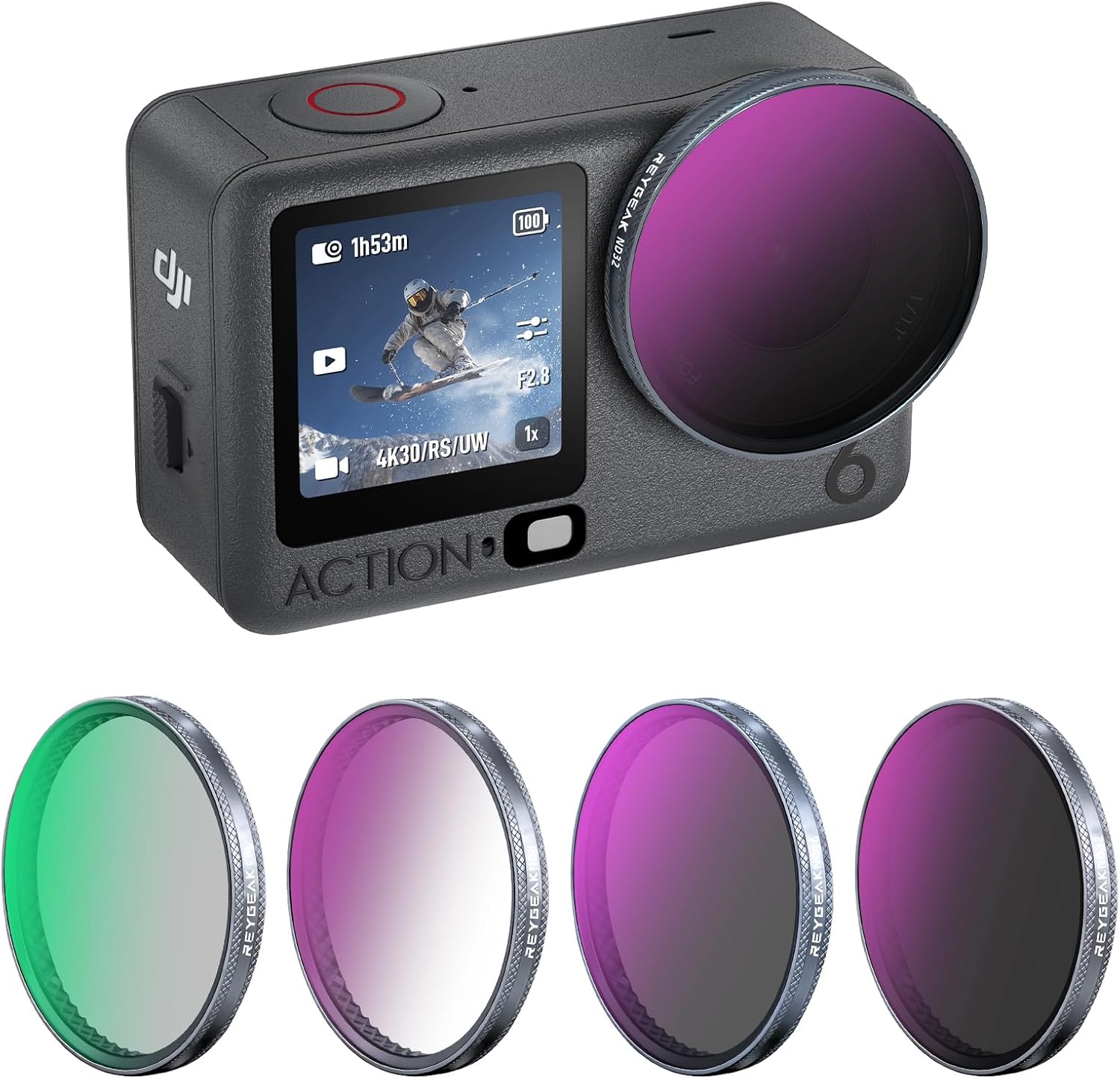 REYGEAK CPL ND Filter Set for DJI Osmo Action 6,CPL ND8 ND16 ND32,Multi-Coated HD Optical Glass,Neutral Density Polarizing Lens Filters for DJI Osmo Action Accessories,Aluminum Frame