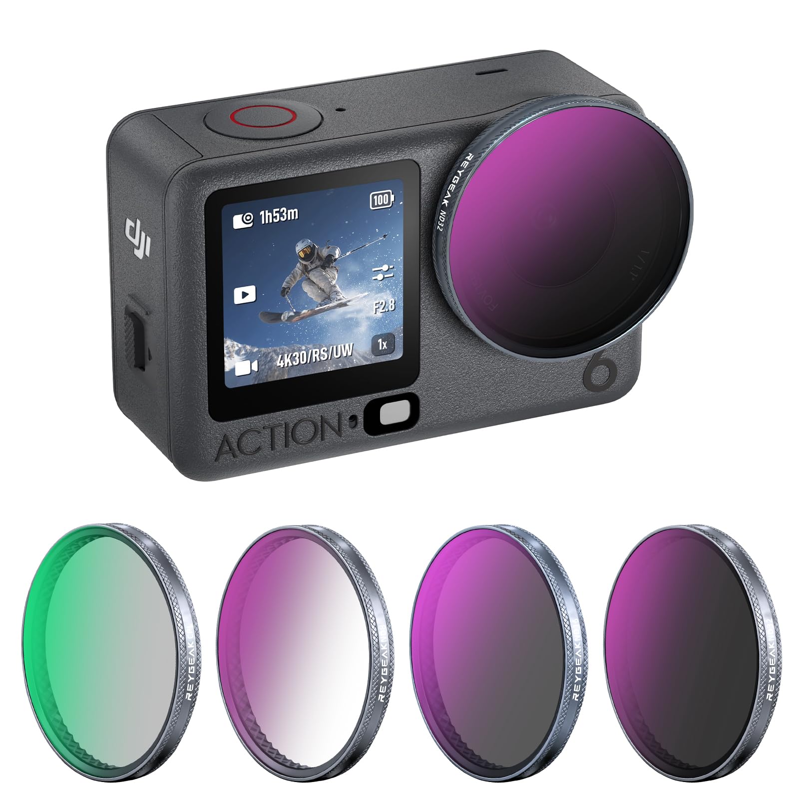 REYGEAK filtres ND pour DJI Osmo Action 6, 4 Pièces CPL ND8 ND16 ND32, Verre Optique HD Multi-Revêtu, Filtres de Lentille Polarisant à Densité Neutre pour Accessoires DJI Osmo Action