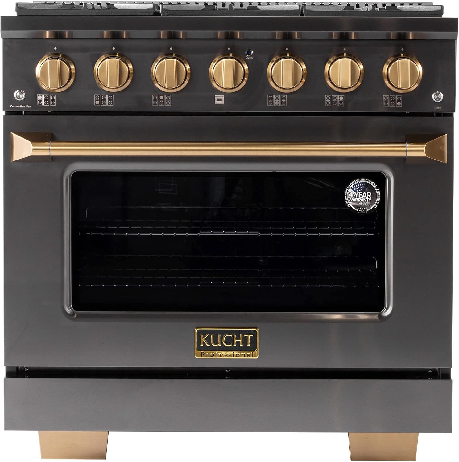 KUCHT Gemstone Professional 36 in. 5.2 cu. ft. Dual Fuel Range for Natural Gas with Sealed Burners and Convection Oven in Titanium Stainless Steel