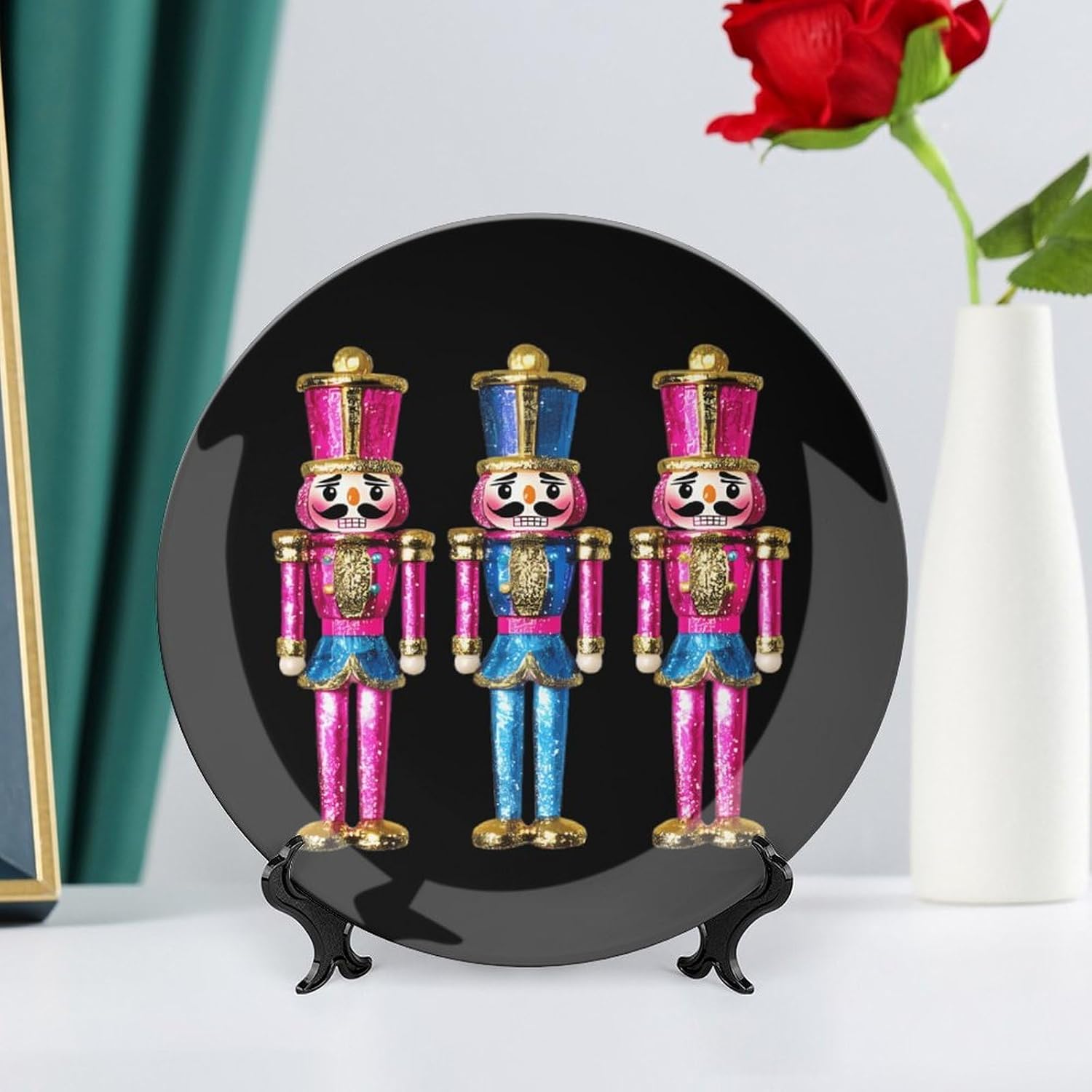 Shiny Glittery Nutcracker Bone China Decorative Porcelain Plates Dinnerware Ornaments