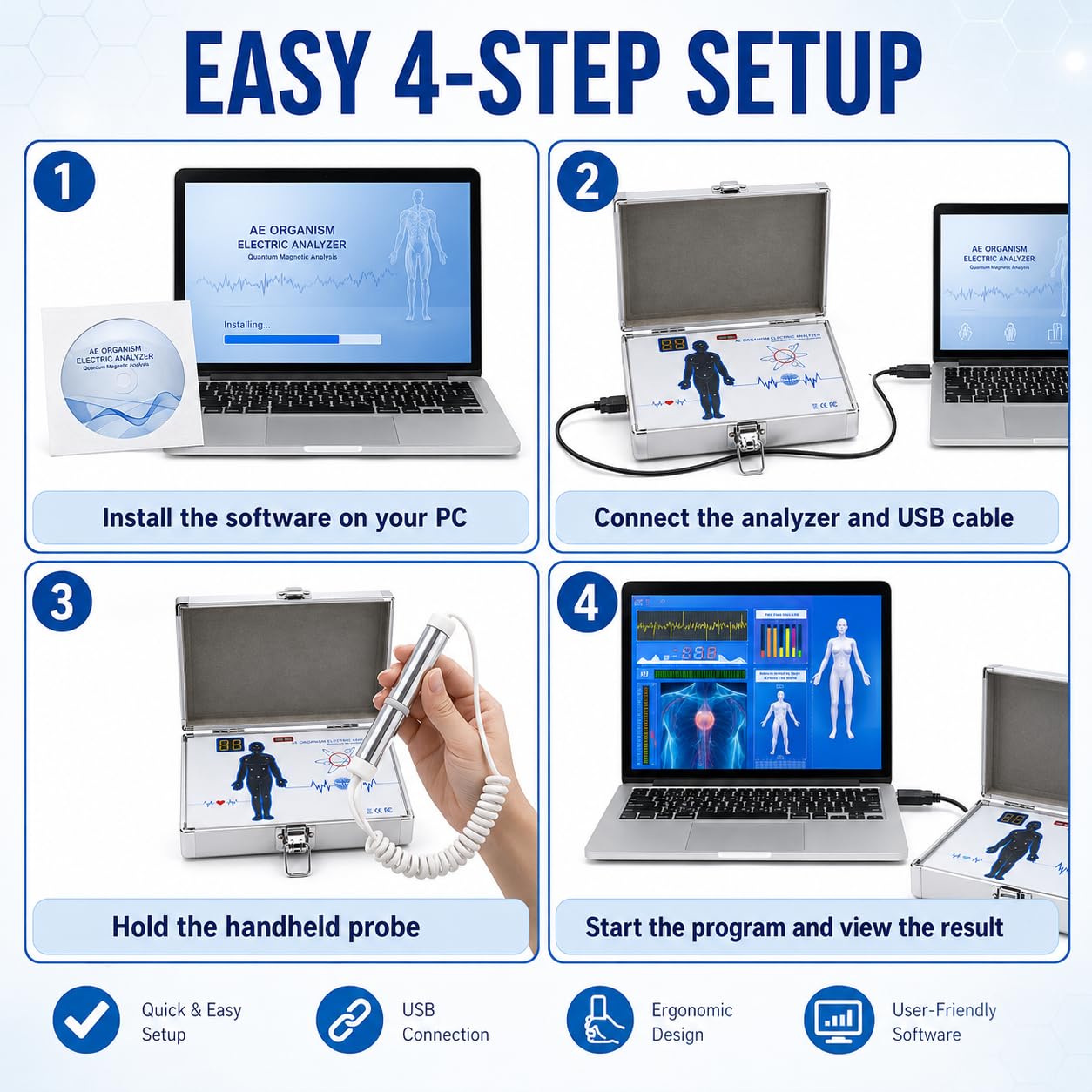 Analizzatore di bio-risonanza portatile per cliniche benessere e saloni di bellezza, rapporto dati sulla salute del corpo compatibile con Windows per casa e ufficio, fitness tracker