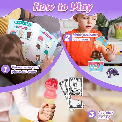 Miniatura 3 de Juguete de carrito de helados, juego de heladería para niños, tienda de comestibles, juguetes de comida de juego de simulación, carrito de compras