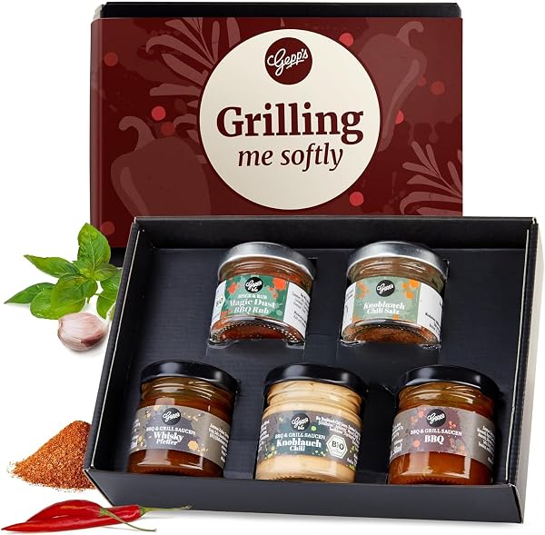 Gepp's Feinkost Grilling me softly I Männergeschenk mit Gewürzen & BBQ Saucen I Grillgeschenk für Männer I Geschenk mit Spezialitäten wie Magic Spice Gewürz & Whiskey Pfeffer zum Vatertag - 1