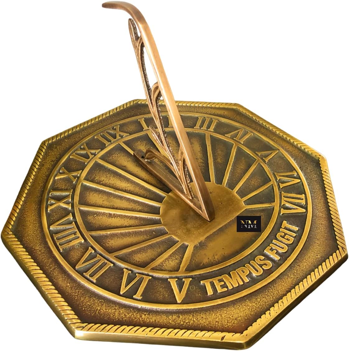 NauticalMart Brass 10-Inch Diameter Octagonal Garden Tempus Fugit Time Flies Sundial Outdoor Sundial Gift A Great Present for Friends,Couples,Parents