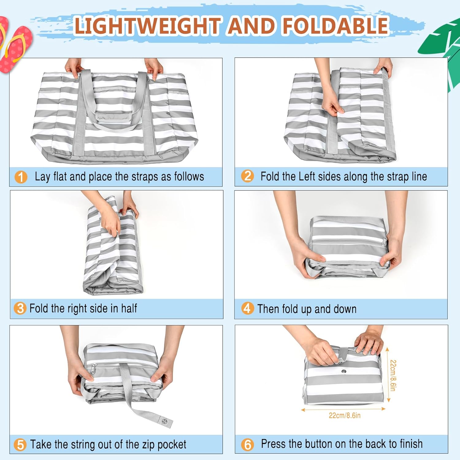 Extra Large Beach Bags for Women, Waterproof Sandproof Beach Tote Bag Foldable Swim Pool Bag with Zipper and Wet Pocket - Image 8