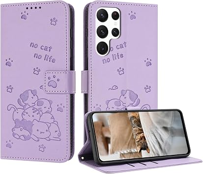 Pocketbook Type Case for Galaxy S23 Ultra SC-52D SCG20, Cute Kitten Design, Galaxy S23 Ultra Case, Simple yet Sophisticated, Shockproof, Card Storage, Fingerprint Resistant, Stand Function
