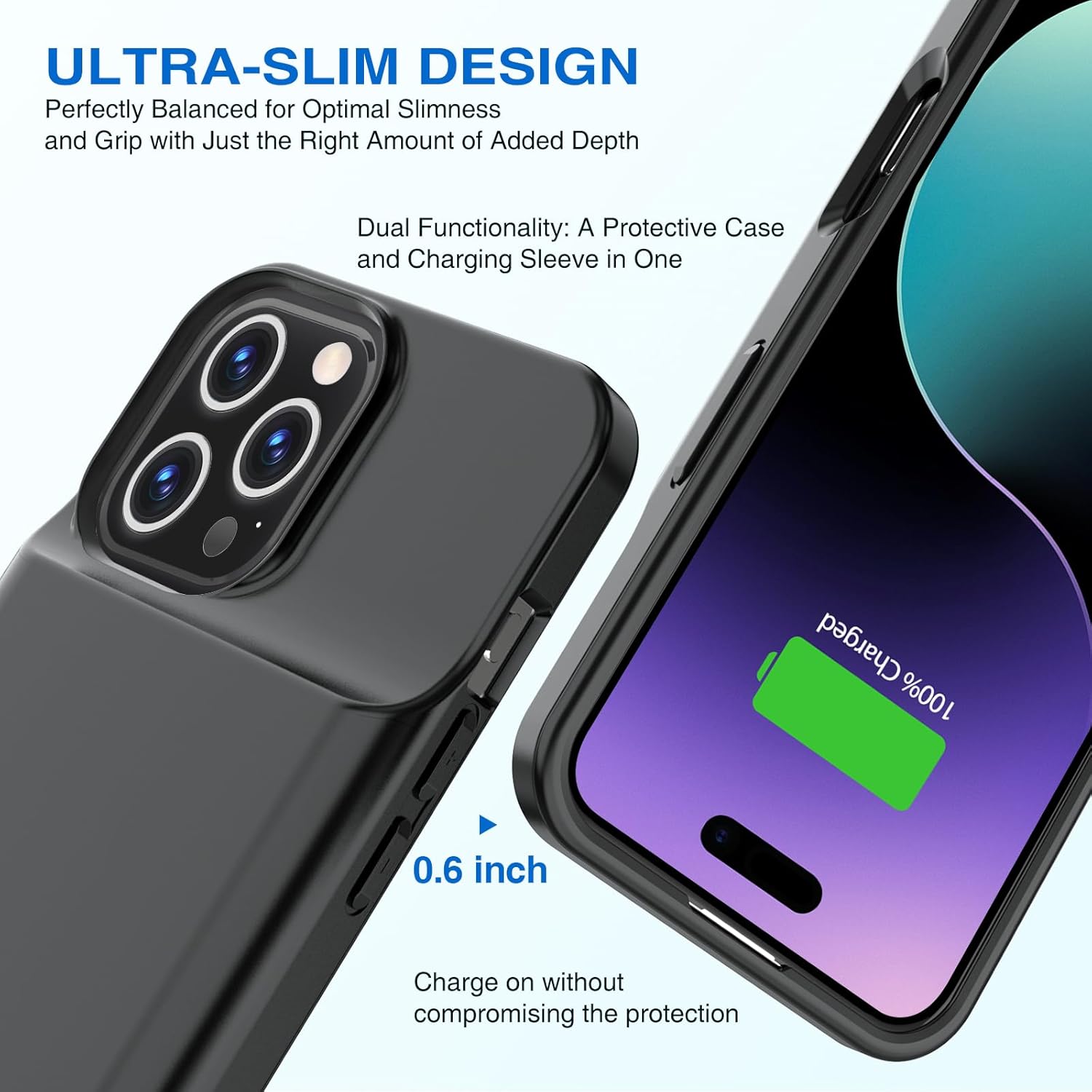 BOPPS Battery Case for iPhone 16 Pro Max 【2026 New】 Ultra-Slim 8500mAh Portable Portable Protective Charger Case Support Carplay Compatible with iPhone 16 Pro Max Charging case,Black