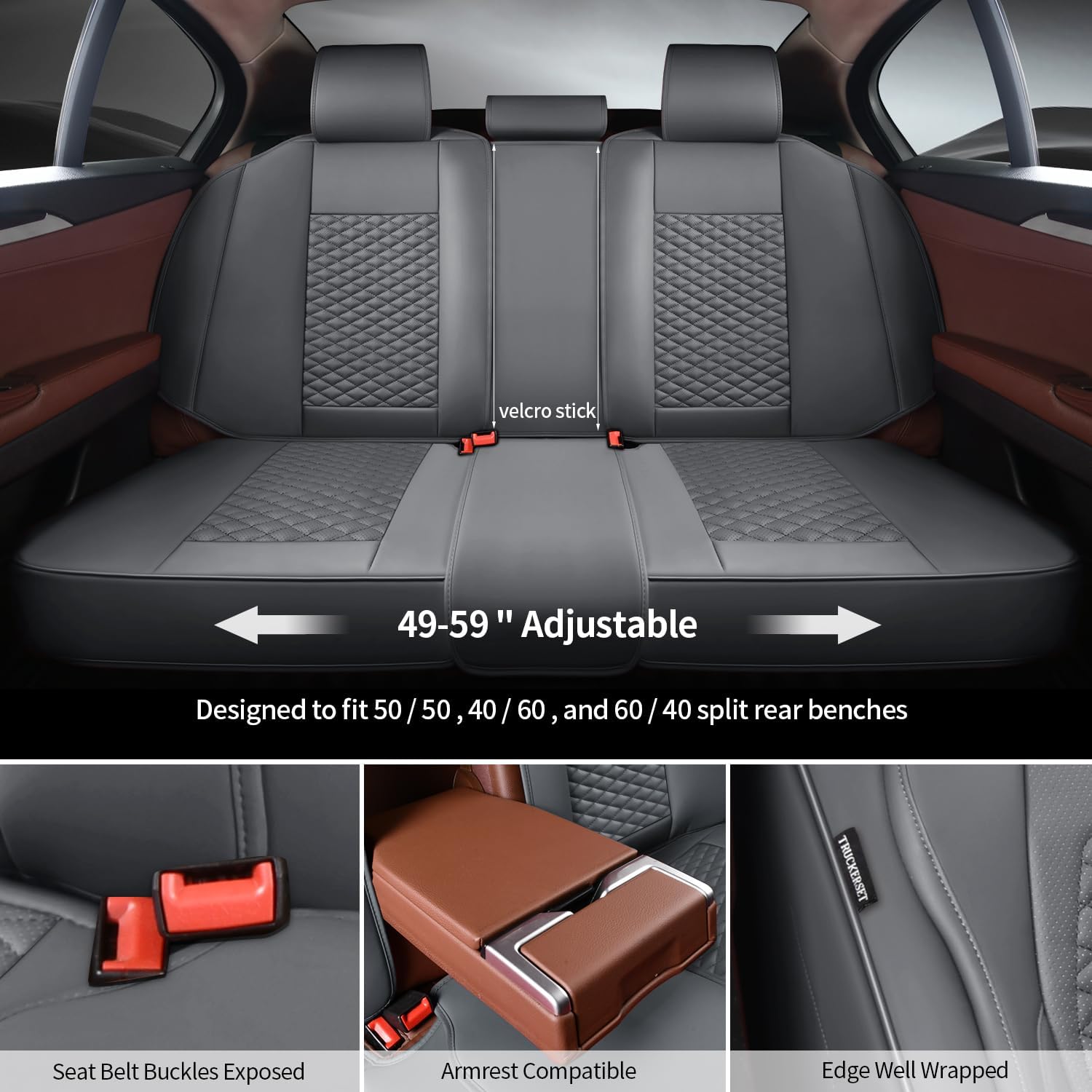 Car Seat Covers Full Set, Leather Seat Covers for Cars, 5 Pcak Breathable Seat Cover, Suitable for SUV/Truck/Sedan/Automotive (Gray)
