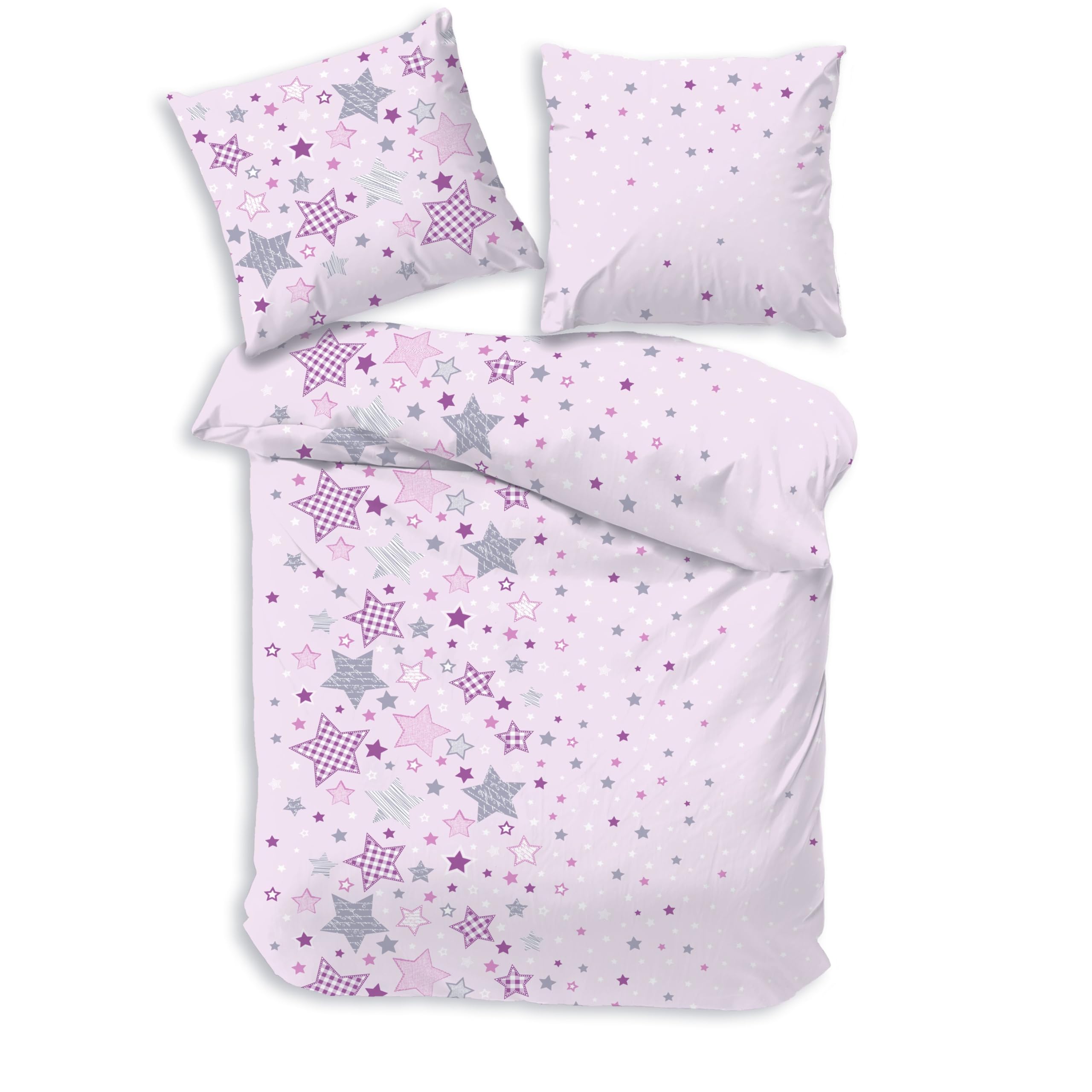 Housse de couette 135x200 cm coton parure lit enfant fille étoiles