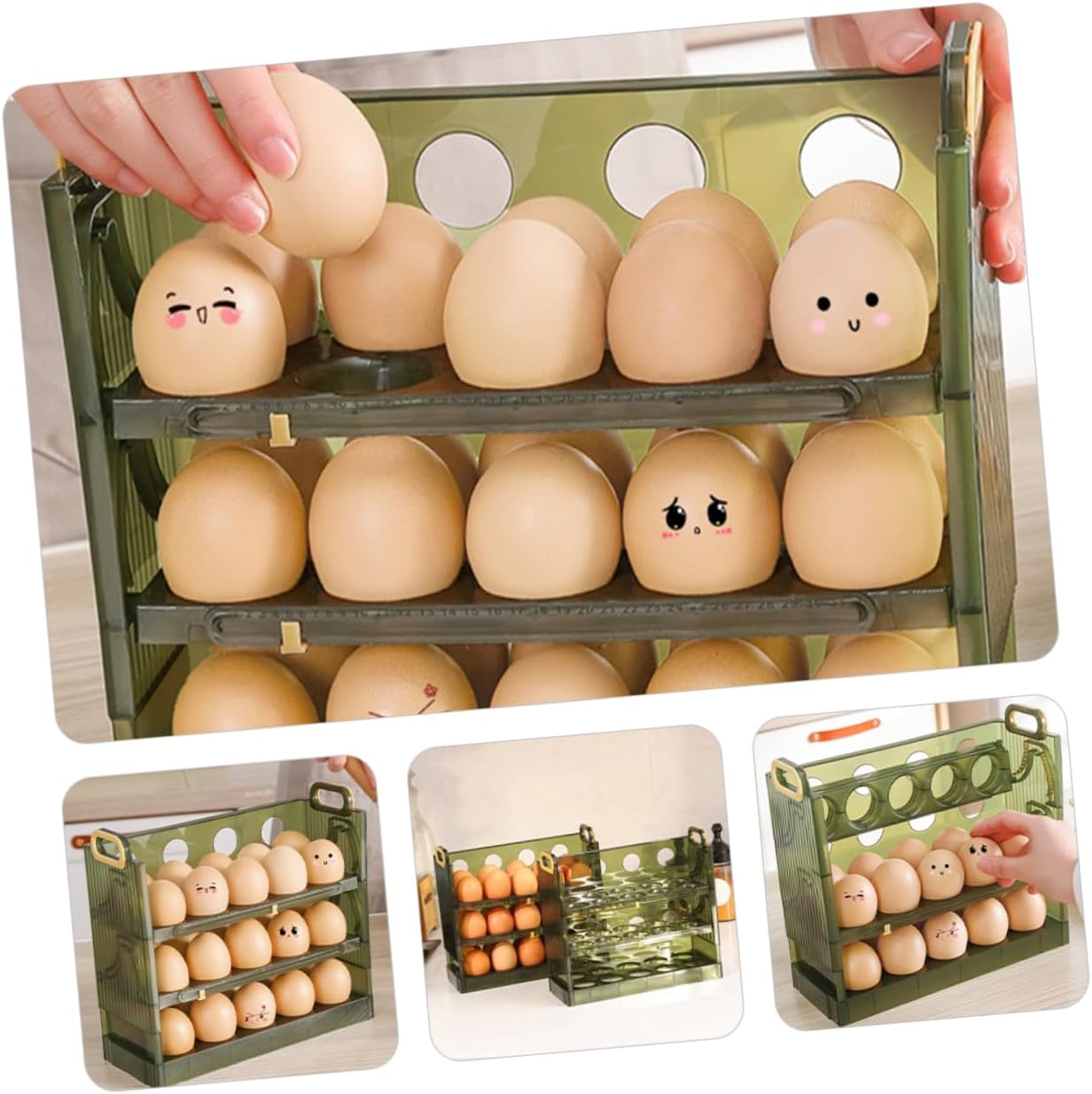 Multi-layer Organizer for Refrigerator Three Storage Container Slot Design Capacity Kitchen Holder for Keeping Fresh and Safe