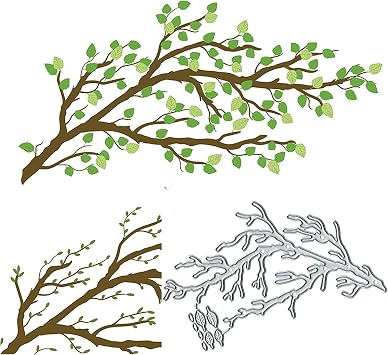 DDeehs Tree Branches Leaves Metal Die Cuts,Flower Tree Leaf Cutting Dies Cut Stencils for DIY Scrapbooking Album Decorative Embossing Paper Dies for Card Making, Sliver, 108mmx60mm4.25x2.36inch