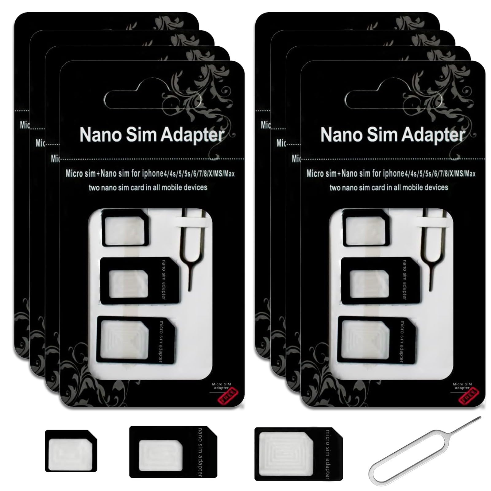 BDEPSTR Adattatore SIM 4 In 1 – 8 Pezzi Con Pin Di Espulsione, Convertitore Per Nano, Micro E SIM Standard, Portatile E Universale - 3