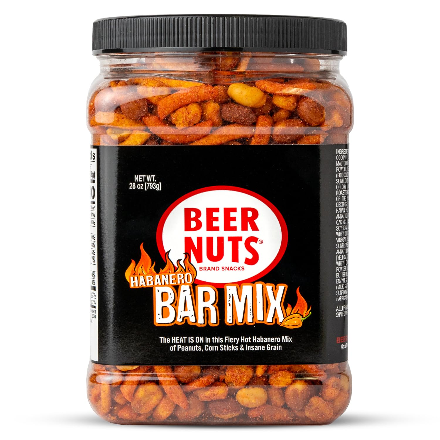 Beer Nuts Habanero Bar Mix, Fiery Hot Habanero Mix Of Peanuts, Corn Sticks & Insane Grain, Spicy Bar Mix for Any Party, Resealable Jar (28oz, Habenero