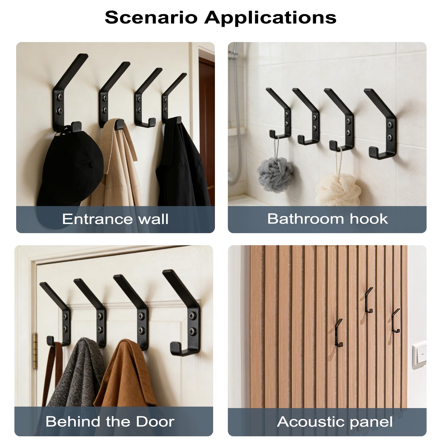 8 Pièces Porte Manteau pour Panneau Acoustique Mural | Double Patere Crochet pour Panneau Mural Bois | Crochet pour Panneaux Acoustiques | Patère Murale pour Panneaux-Acoustiques