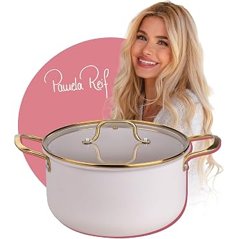 Fackelmann x Pamela Reif Cooking Pot with Lid Diameter 24 cm - Recycled Aluminium Pastel Beige 5510 ml PFAS_Free Ceramic Coating Suitable for All Hob Types