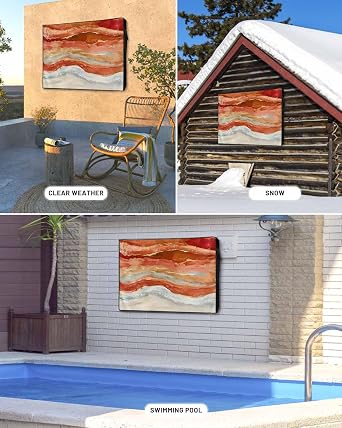 Outdoor TV Cover 52-55 Inch Weatherproof, Burnt Orange Coastal Outdoor TV Enclosure with Zipper & Roll Up Front Flap, Summer Beach Nautical Abstract Art Waterproof TV Covers for Outside TV