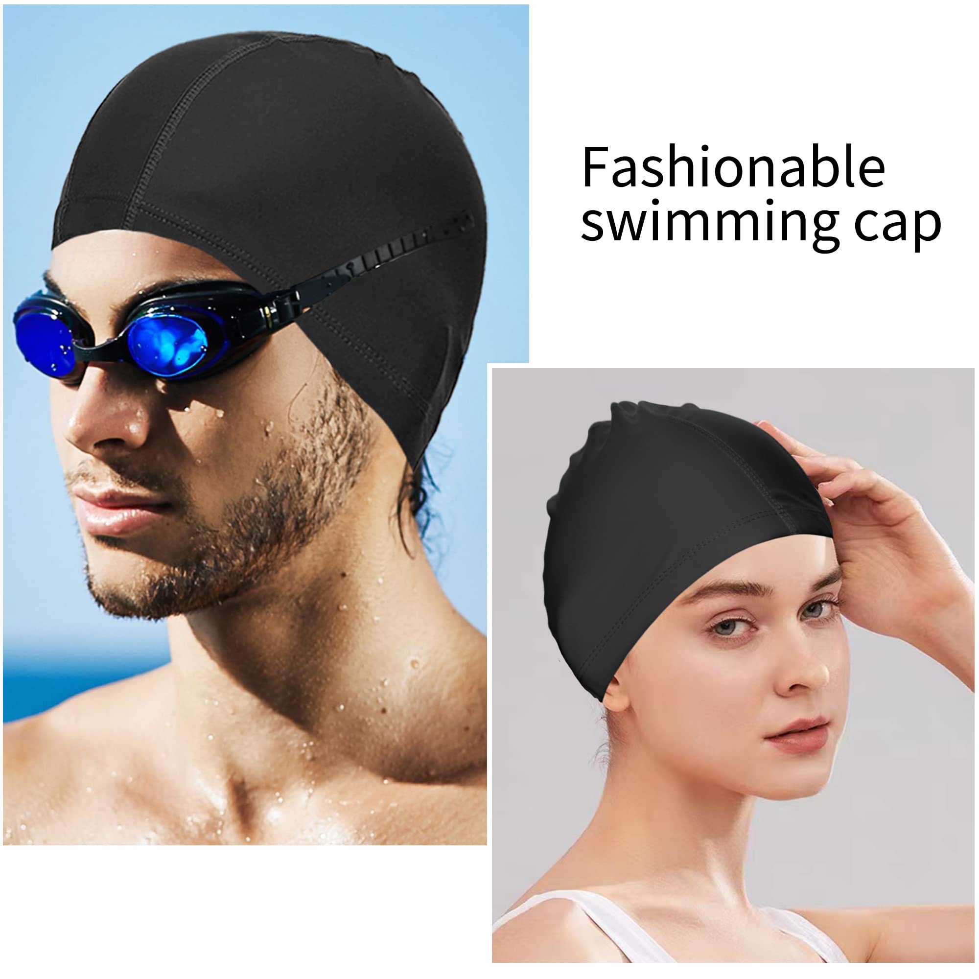 Bonnet de Bain Piscine Natation pour Adulte Bonnet de Bain Tissu PU Souple Bonnet de Natation pour Mixte Adulte Hommes Femmes