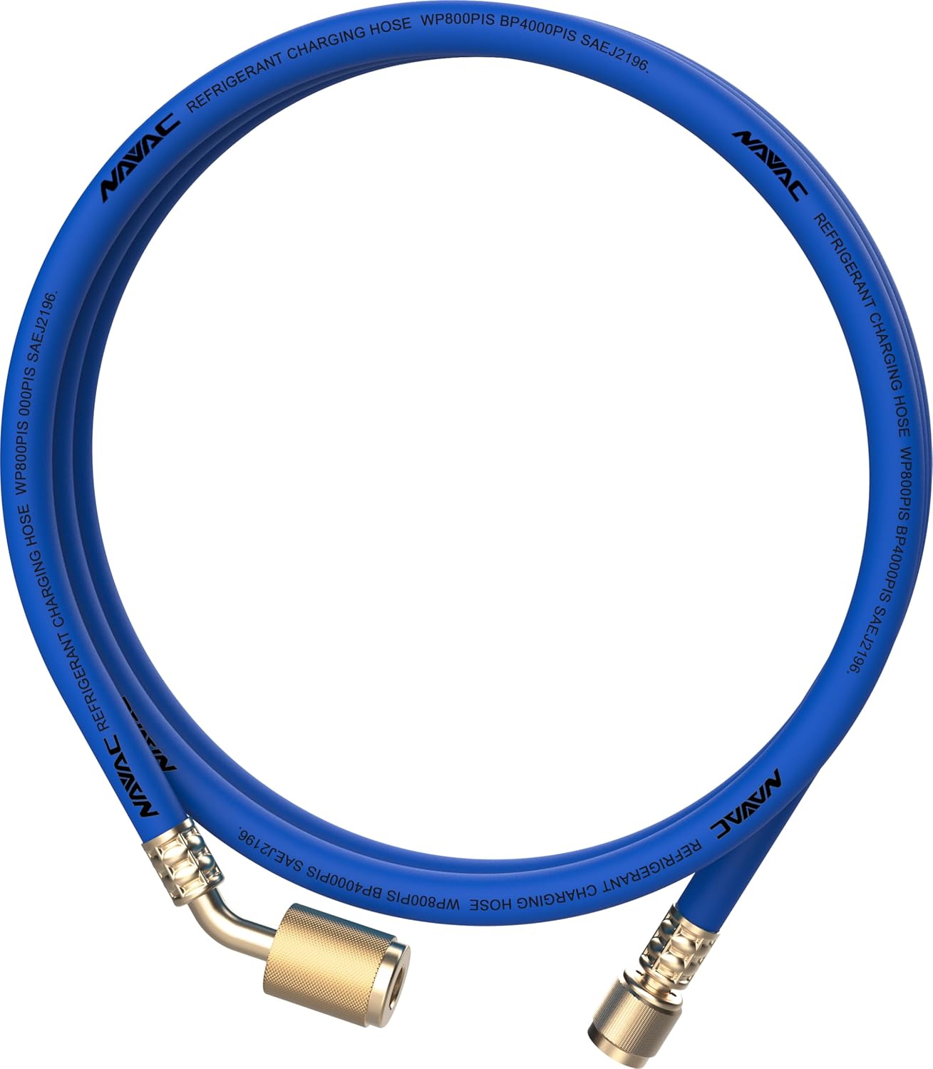 NAVAC Low Loss HVAC Refrigerant Charging Hose Set NH5SLL | 5' 1/4" SAE | 800 PSI High Pressure | Red Yellow Blue Hoses w/ 45° Fitting | A2L Compatible R410A R22 R134a | F2010 A2L Adapter Included