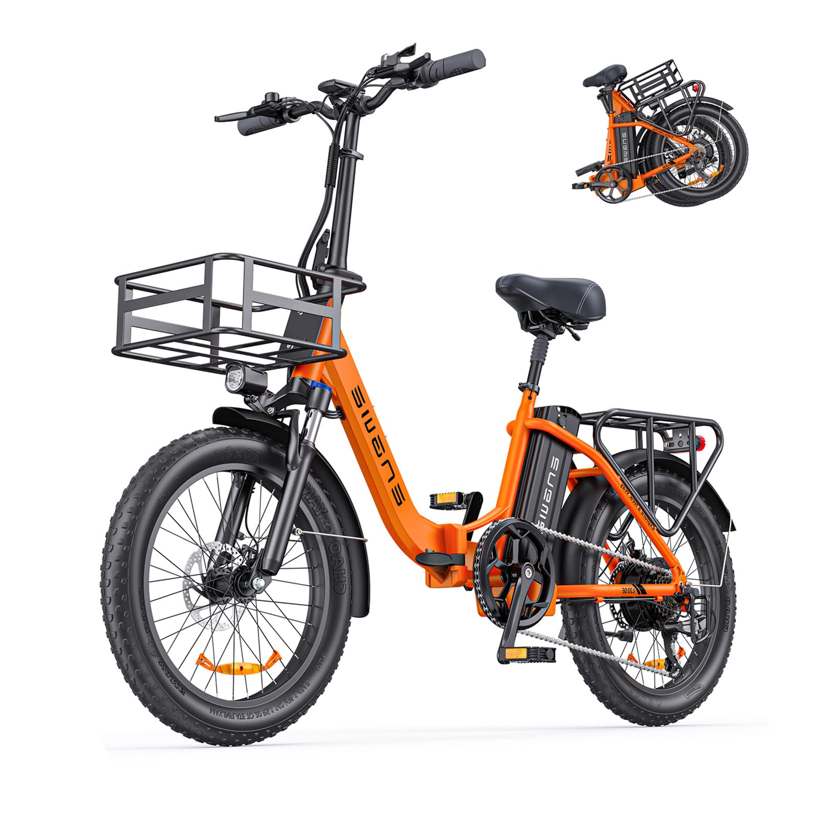 ENGWE L20 SE E-Bike Elektro Klapprad 20 Zoll mit 36V 15,6Ah Akku Bis 115km | 20x3.0 Zoll, mit Korb, 250W Heckmotor, 7 Gang Schaltwerk, Pedelec Citybike für Damen u. Herren