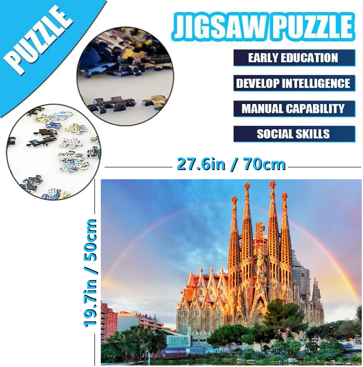 Jigsaw Puzzles for Adults 1000 Piece Sagrada Familia 27.56 x 19.69 Inch Jigsaw Puzzles for Adults Educational Game Challenge Toy 1000 Pieces Landmarks Puzzles for Adult - Image 4