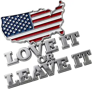 American Flag Emblem - Metal Self-Adhesive Love It or Leave It Hood Decor | Patriot Car Emblem Decal for Sedan Truck RV Tailgate Minivan Pickup Motorcycle Commuting