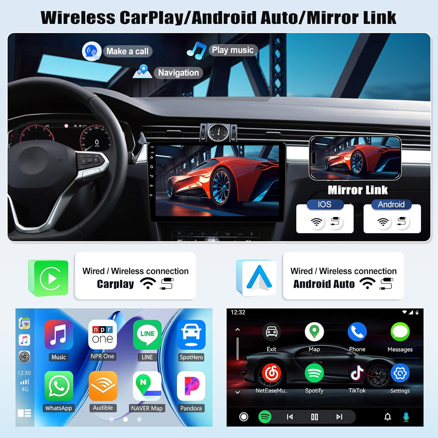 [8Core 6+128GB] Android 15 Car Stereo for Honda Civic 2006-2011 with Wireless CarPlay&Android Auto,10.1 Inch 1280 * 720P IPS Touch Screen,Bluetooth,GPS,WiFi,FM/RDS,32 Band DSP,SWC,HD Backup Camera