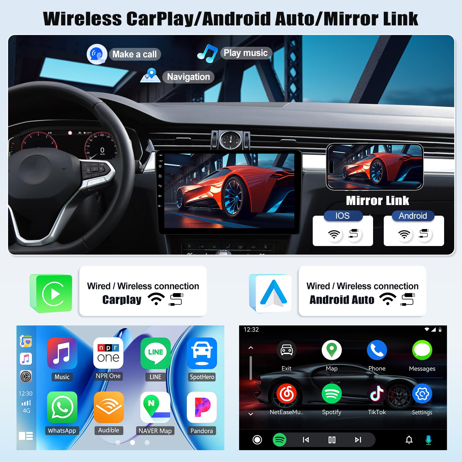 Qualcomm, 4G+64G 8Core GOHHDL Android 15 Autoradio für Mazda 5 2005-2010 mit Carplay Android Auto, 9 Zoll IPS Touch Bildschirm mit Bluetooth FM/RDS EQ DSP GPS WiFi + Rückfahrkamera & MIC