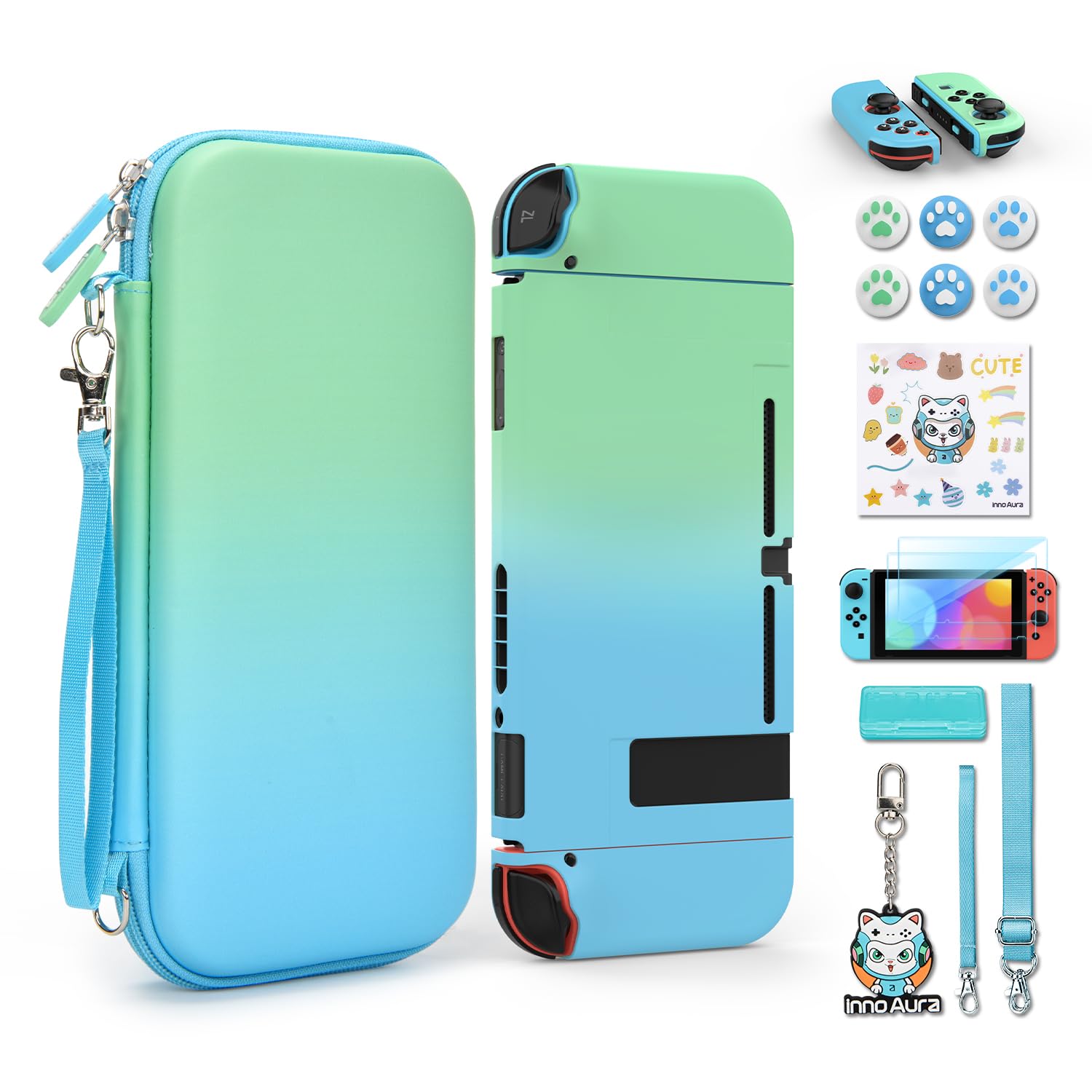 innoAura - Funda para Switch NS, innoAura Switch - Kit de Accesorios para Interruptor con Funda de Transporte Switch, Protector de Pantalla Switch, Funda para Juego Switch — view 9