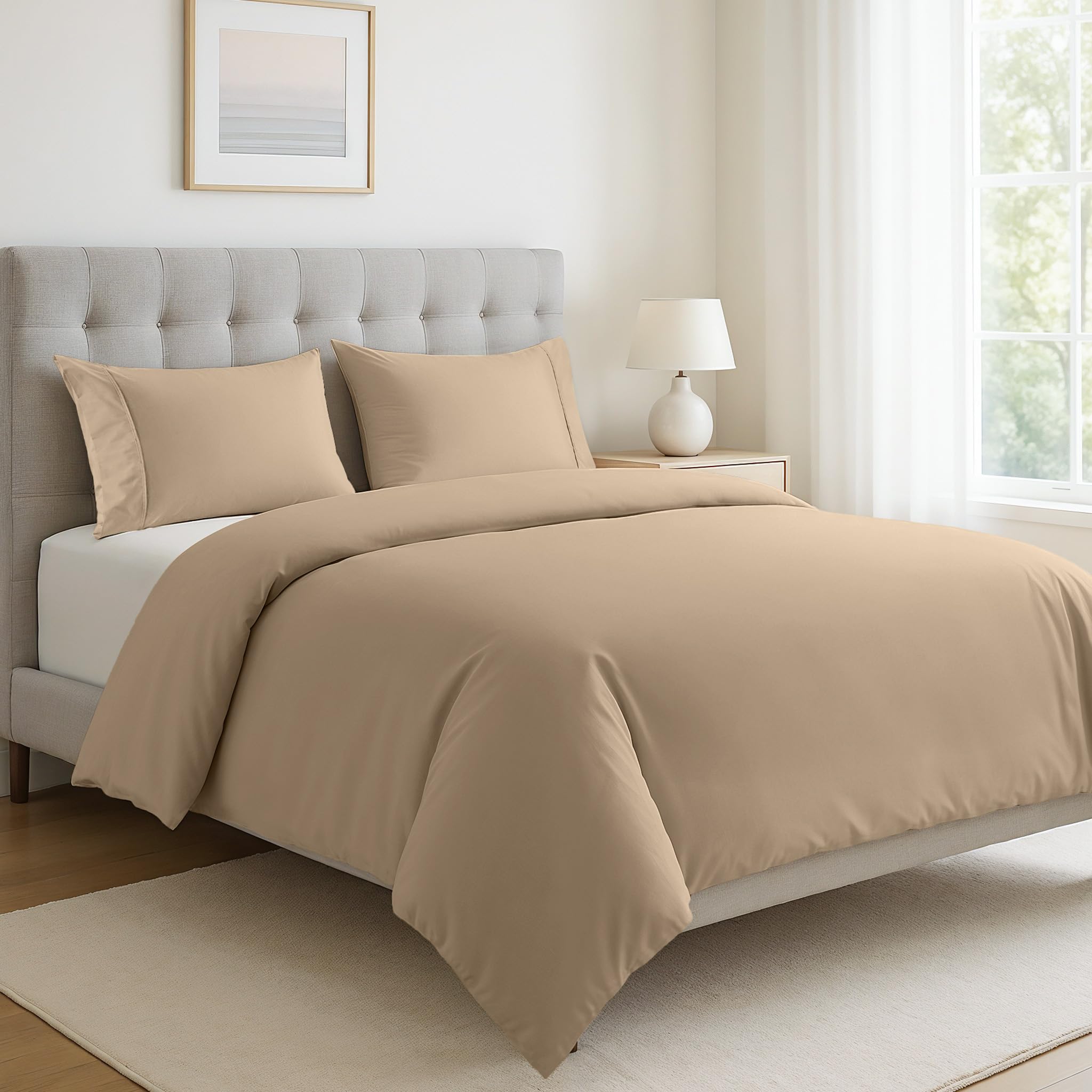 LANE LINEN 100% Organic Cotton Single Duvet Cover Set, 2-Piece Set (1 Duvet Cover, 1 Pillow Sham), Pure Organic Long Staple Cotton, Percale Weave, Breathable, Button Closure Comforter Cover - Taupe — image 1