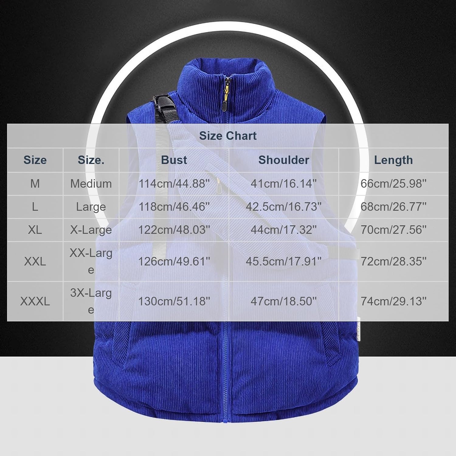 Men's Corduroy Vest Stand Collar Casual Puffer Waistcoat with Bag
