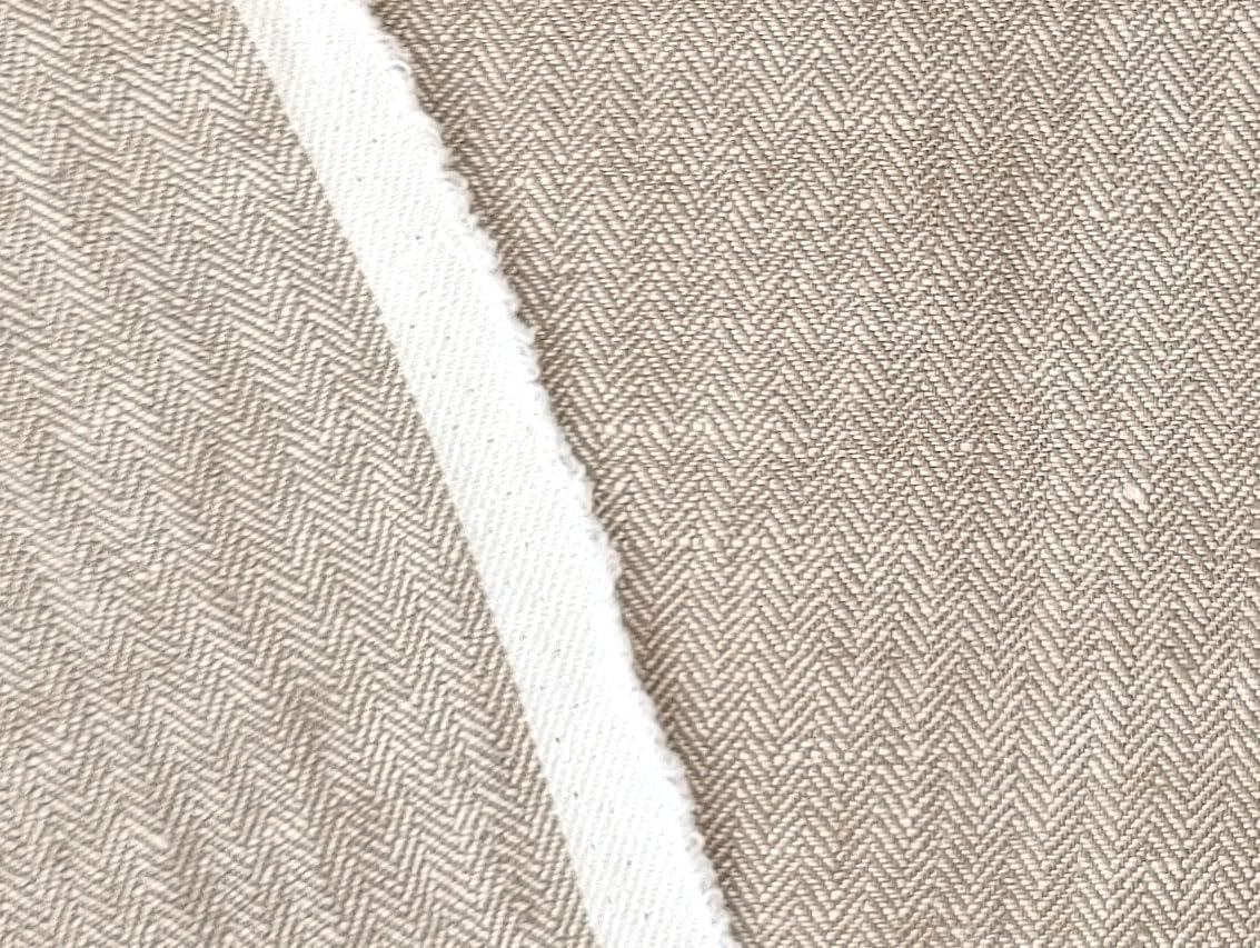 100% Linen Small Herringbone Twill Fabric HBT Chambray 7309 7605 Beige