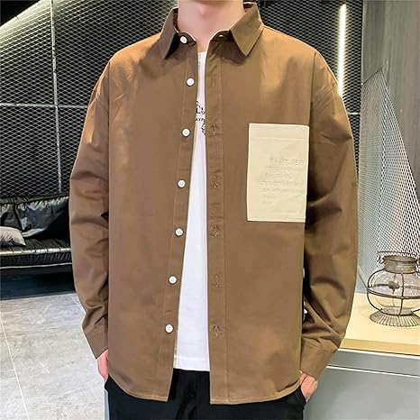 Amazon Co Jp メンズ シャツ 長袖 春と秋の新しいシャツのメンズファッションブランドの男性のゆるい青少年の服 快適な 軽い 柔らかい ワイシャツ カジュアル オシャレ 春夏秋冬 対応 色 褐色 Size Xxl ファッション