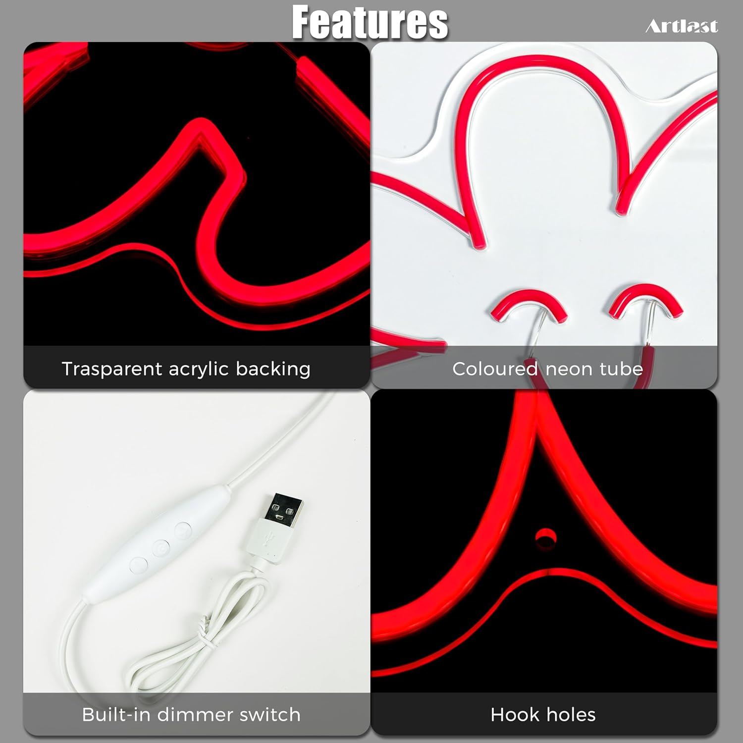 Cute Smiley Flower Neon Sign Red Dimmable LED Wall Art for Aesthetic Room Decor Teen Girl Bedroom Dorm Party