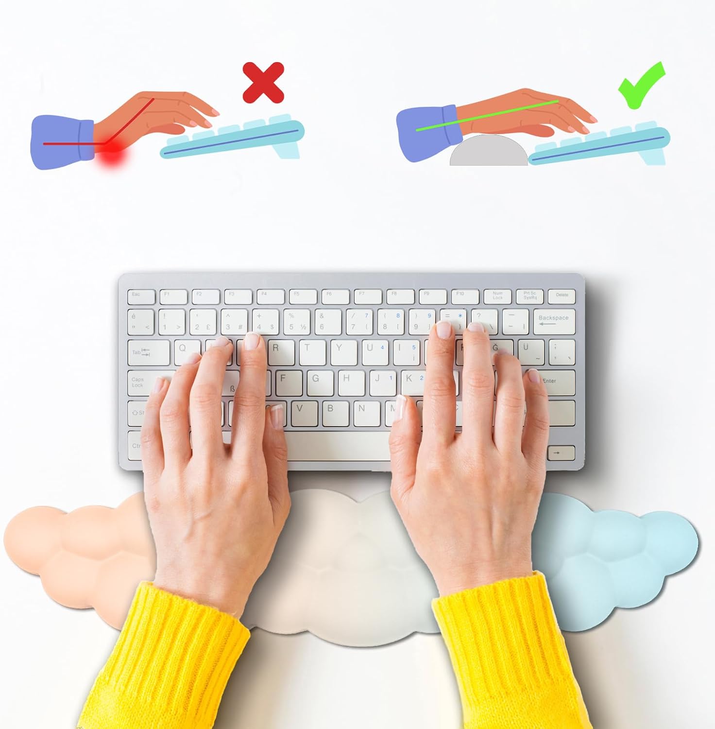 Cloud Mouse Pad Wrist Support Keyboard Wrist Rest Set Ergonomic Wrist Support for Typing Pain Relief Portable for Computer Office Gaming (Orange Light Blue-F) image 2