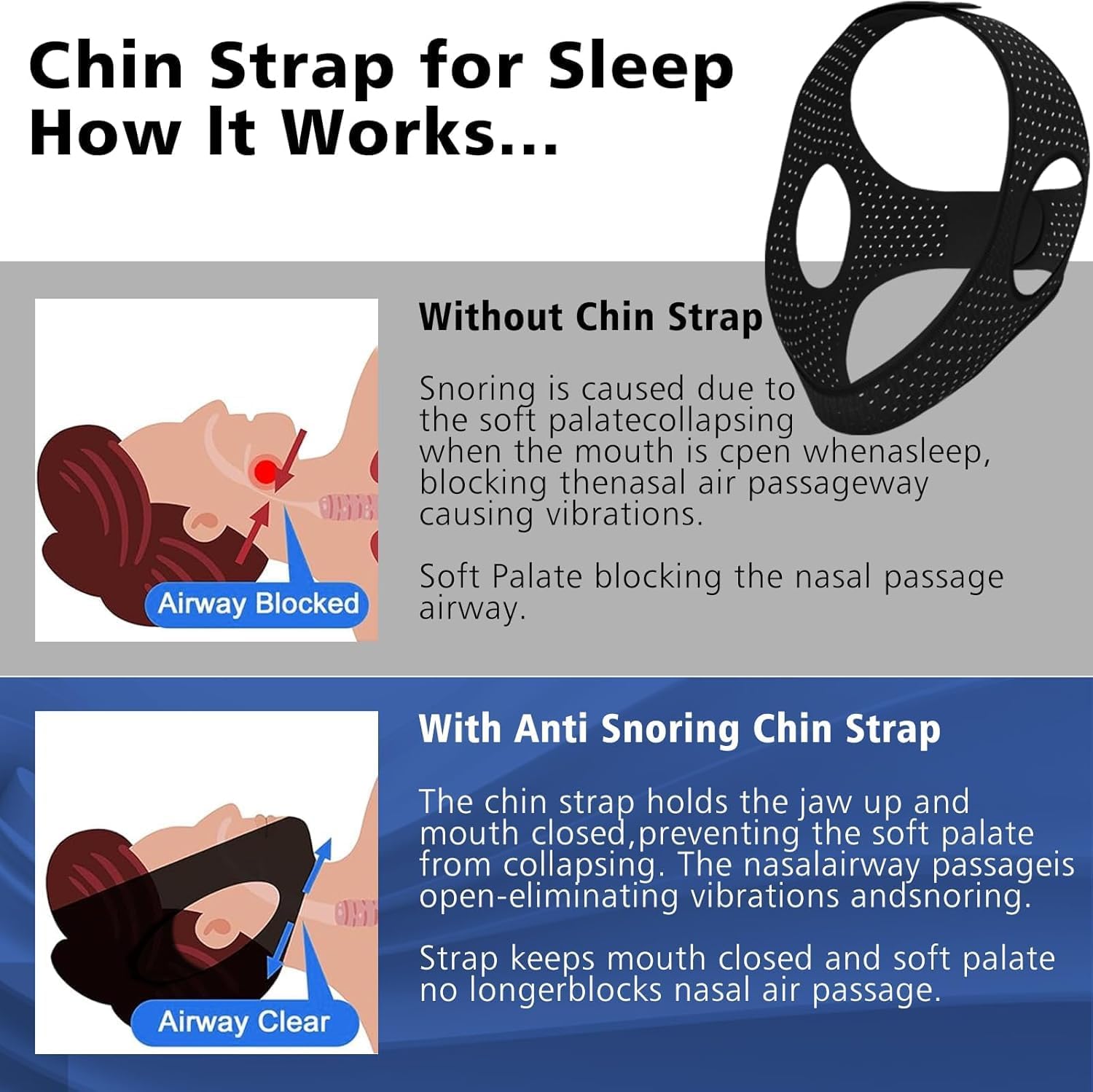 Chin Strap for Sleeping, Effective Anti Snoring Devices, Airflow Jaw Strap for Sleep Apnea Breathable and Comfortable, Adjustable Anti Snoring Chin Strap for Men and Women - Image 6