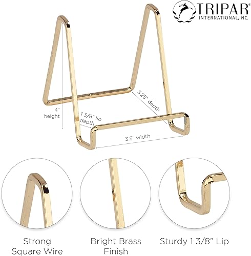 Miniatura 3 de TRIPAR Soporte cuadrado de alambre de metal, acabado de latón (4 pulgadas de profundidad), exhibición de caballete de mesa, diseño de borde hecho a