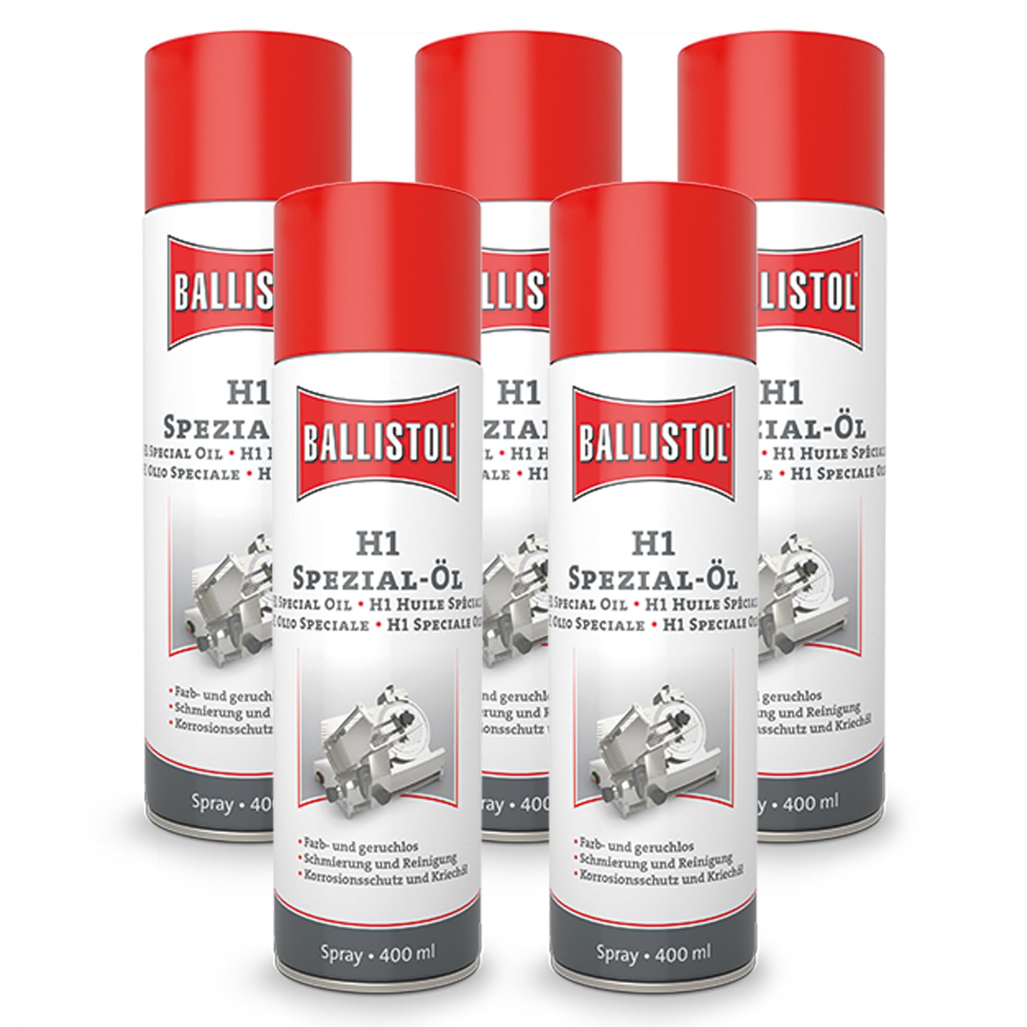 Ballistol H1 Spezial-Öl Spray 5er Set 5x 400ml – XXL Sparpack – Lebensmittelechtes Schmiermittel & Rostschutz – NSF H1 zertifiziert – Farblos, Geruchlos & Geschmackneutral