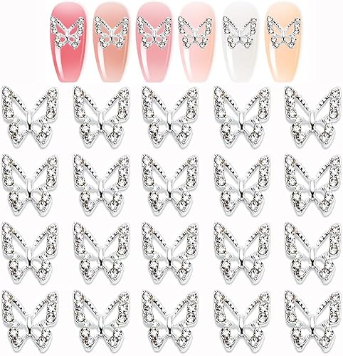 Miniatura 4 de Dijes de mariposa 3D para uñas, 100 piezas de dijes de mariposa para uñas, dijes plateados y dorados para uñas acrílicas, accesorios de arte de uñas