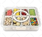 HRXFOZ Divided Serving Tray with Lid and Handle,8 Compartments Snacks Box,Snack Fruit and Veggie Tray,Portable Platter for Candy Fruits Nuts Snack Party Entertaining Picnic (1 PCS)