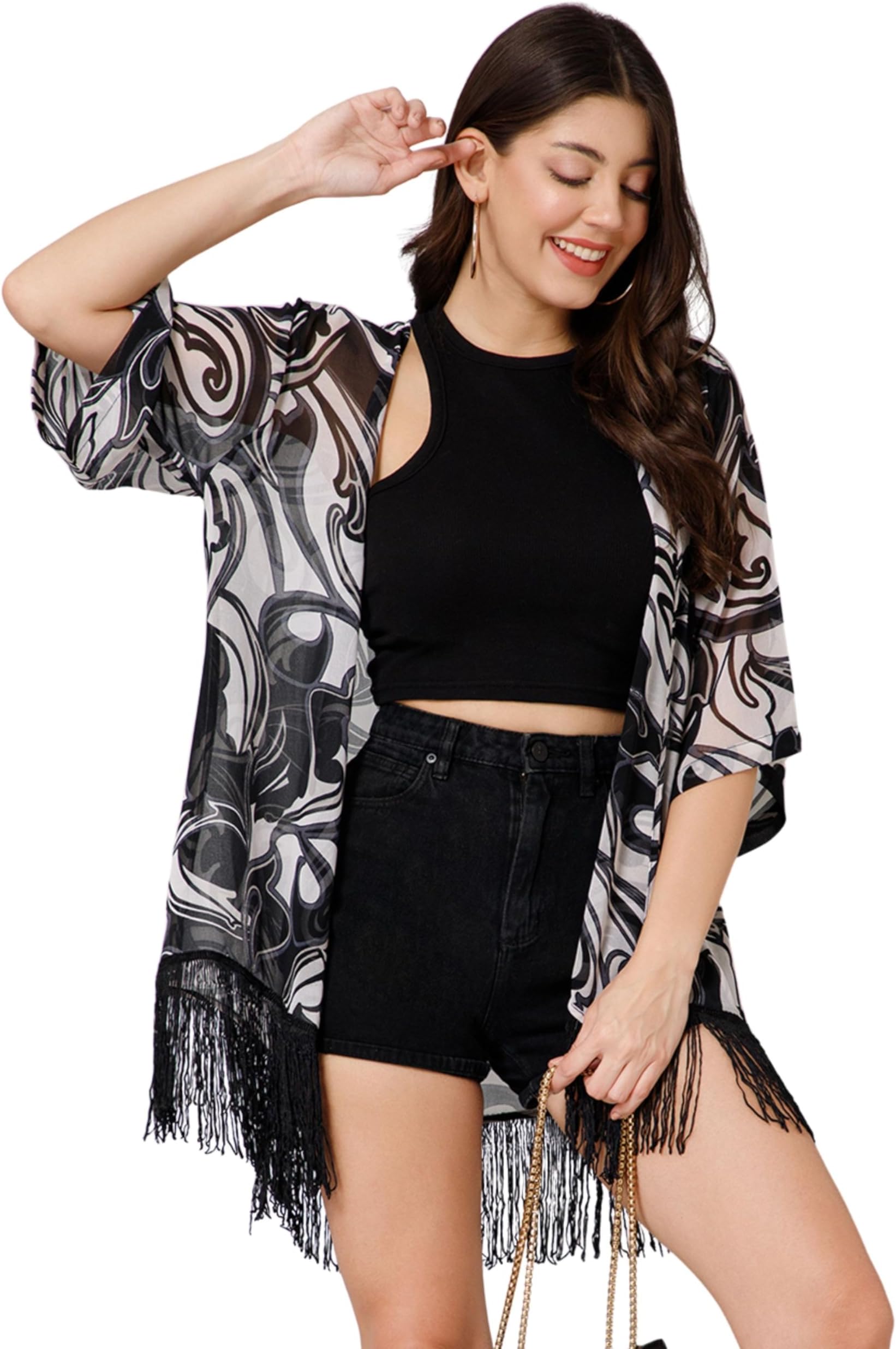 Abstract Print Shrug for Women | Lightweight Georgette Kimono| Versatile Casual Shrug for Layering and Summer Fashion
