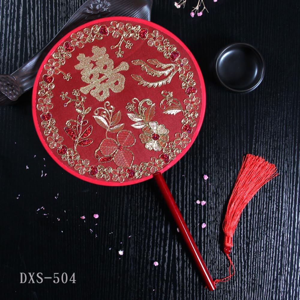 38cm Classical Chinese Wedding Bridal Group Fan Chinese Style Embroidery Style Cheongsam Red Round Fan