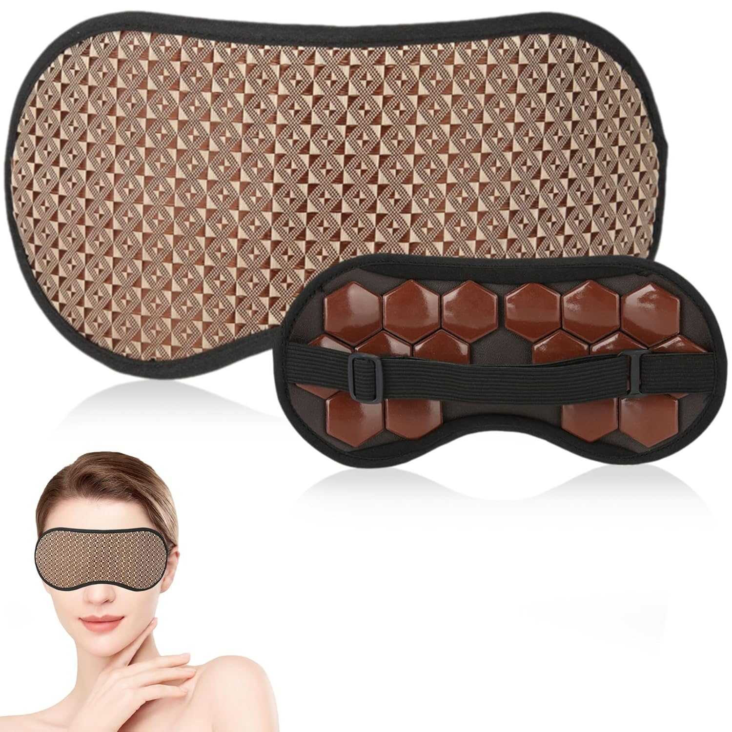 Agatige Sleeping Eye Mask, Adjustable Jade Stones & Germanite Magnet Therapy Eye Masks for Sleeping, Travel, Home, Hotel or Train (Red)