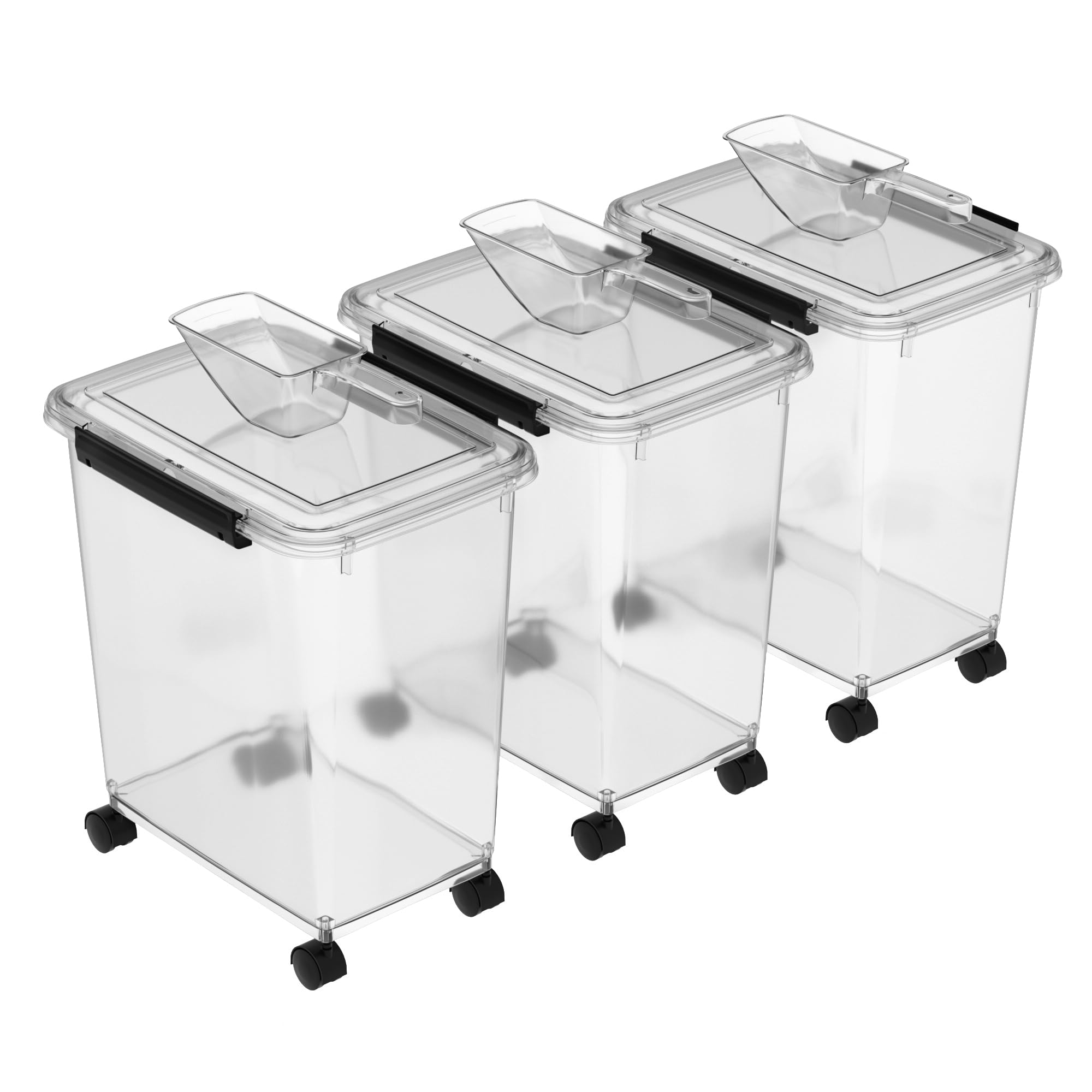 Cetomo 32L*3 Contenitori per Cibo per Cani Ermetici con Ruote, Guarnizione Silicone e Chiusura a Scatto, Scatole di Conservazione, Trasparente, 32L(12kg), 3 Unità