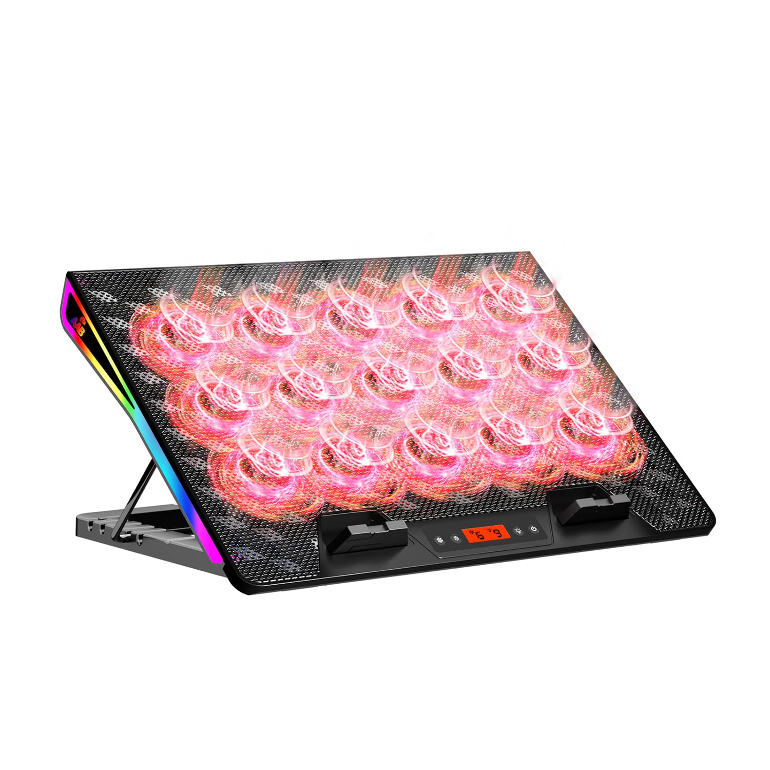 AABCOOLING SPATIUM - Podkładka Chłodząca do Laptopa do Gier 9-17", 15 Cichych, Wydajnych Wentylatorów, Sterowanie LCD, 5-Stopni Nachylenia, 2xUSB, Obudowa z Podświetleniem RGB, Podstawka pod Notebooka
