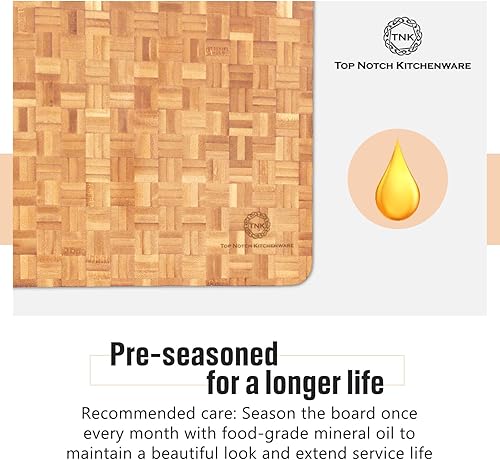 Miniatura 5 de Tabla de cortar de bambú de grano pequeño | Profesional, bloque de carnicero | Pies de goma antideslizantes