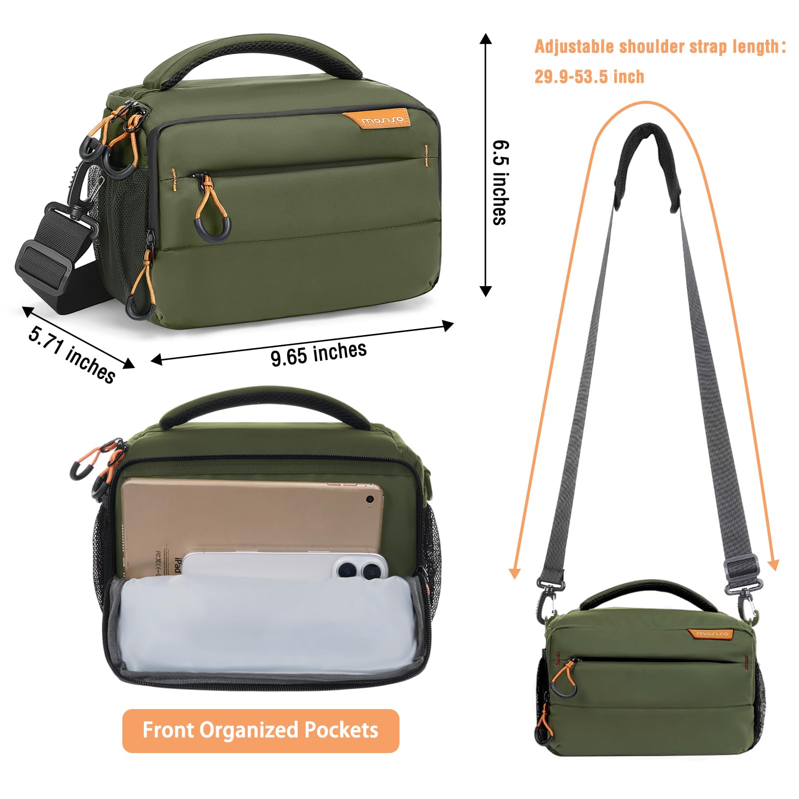 MOSISO Kleine Kameratasche für Fotografen, Kompaktkamera Umhängetaschen für DSLR/SLR/Spiegellose Kameras, Wasserdicht Crossbody Gepolsterte Fototasche mit Regenschutz für Canon/Nikon/Sony, Armeegrün