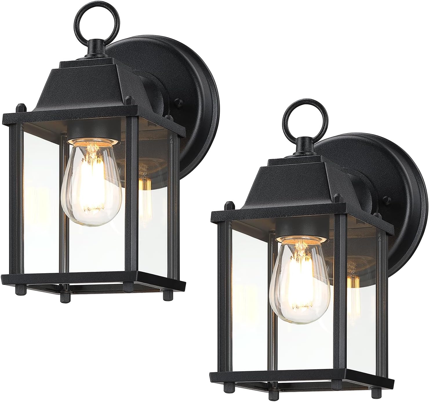 LIT-PaTH Outdoor Wall Lantern, Wall Sconce as Porch Lighting Fixture, E26 Base, Aluminum Housing Plus Glass, Water-Proof and Outdoor Rated, ETL Qualified, 2-Pack, Black