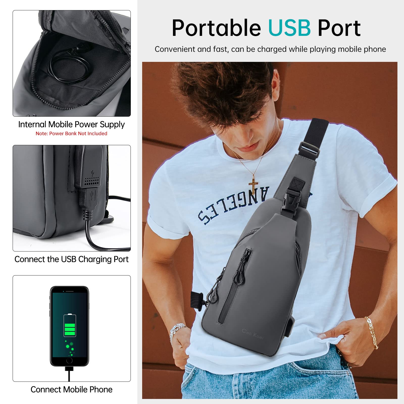 Long Keeper Zaino Monospalla Piccolo - Leggero Borsa a Tracolla Sling Bag Marsupio Tracolla Uomo Donna Con porta di ricarica USB
